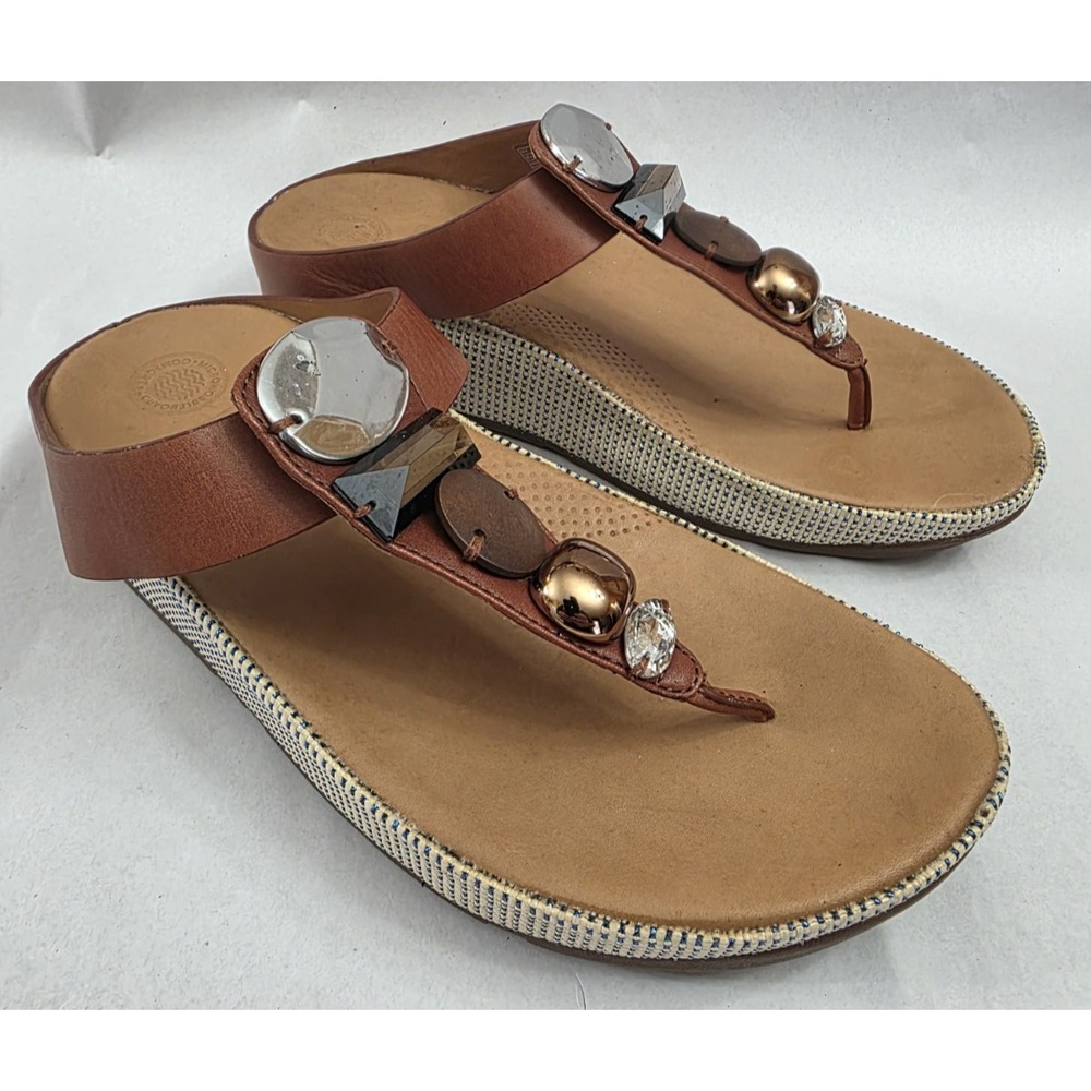 Fit Flop (Sz 6 EU 37) Sandals brown leather jeweled Slides Women's A42-277